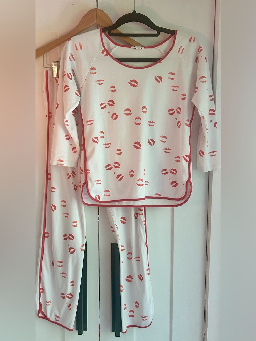 LAKE x Kate Schelter Pima Cotton Kiss Lips Pj Set Long Sleeve Top & Pants